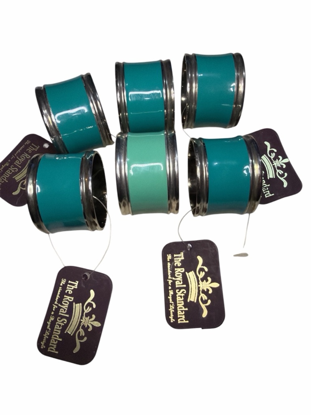 NWT The Royal Standard Venetian Turquoise Enamel Napkin Ring Set - 6 Pack